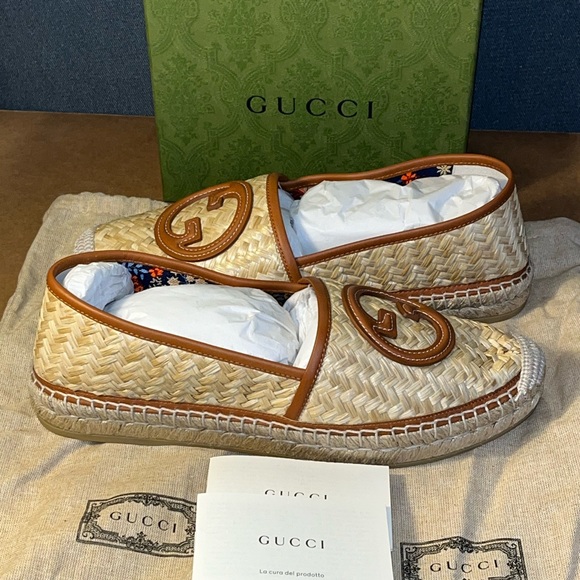 Authentic Gucci Adela GG Raffia Interlocking Espadrille size 39 - Picture 1 of 11